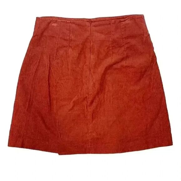 Miami Women's Rust Red Cotton/Spandex Corduroy Wrap Button Front Mini Skirt - Picture 6 of 8